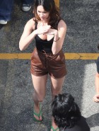 Megan Fox cleavage on the set