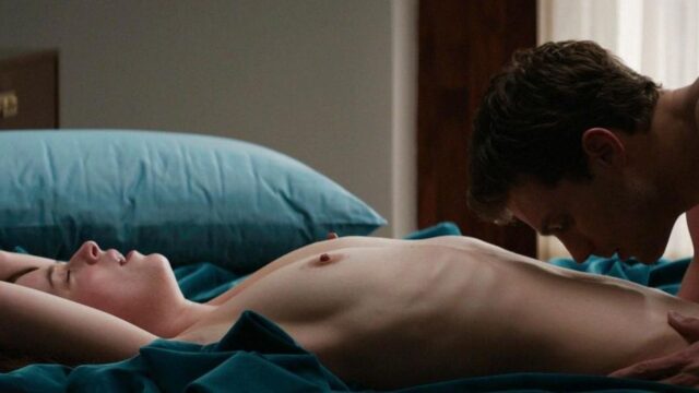 Dakota Johnson and Jamie Dornan in bed in the Fifty Shades of Grey first time scene (2015)