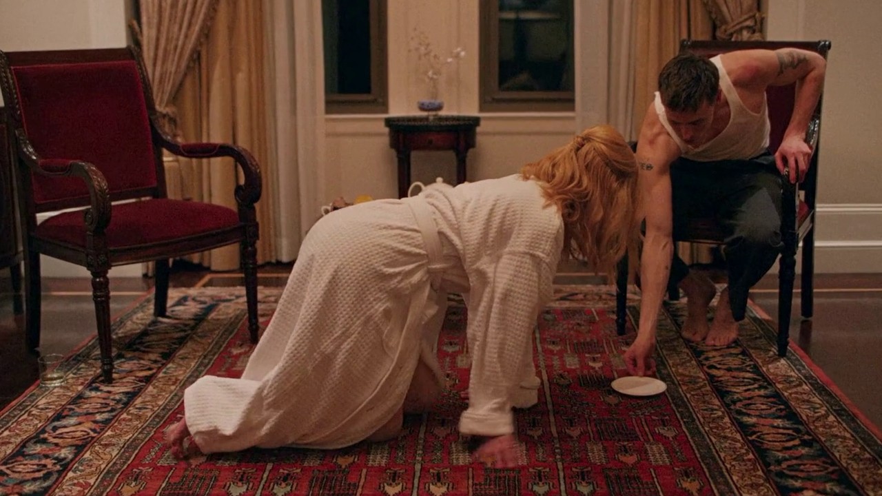 Nicole Kidman crawling to the saucer of milk, Babygirl (2024)