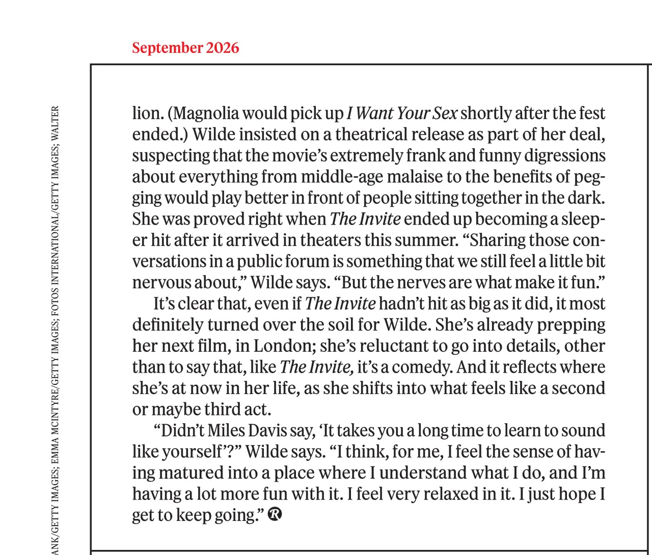 Olivia Wilde at Rolling Stone, September 2026