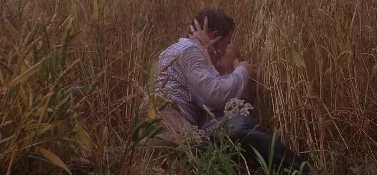 Scarlett Johansson and Jonathan Rhys Meyers in the wheat field, Match Point (2005)