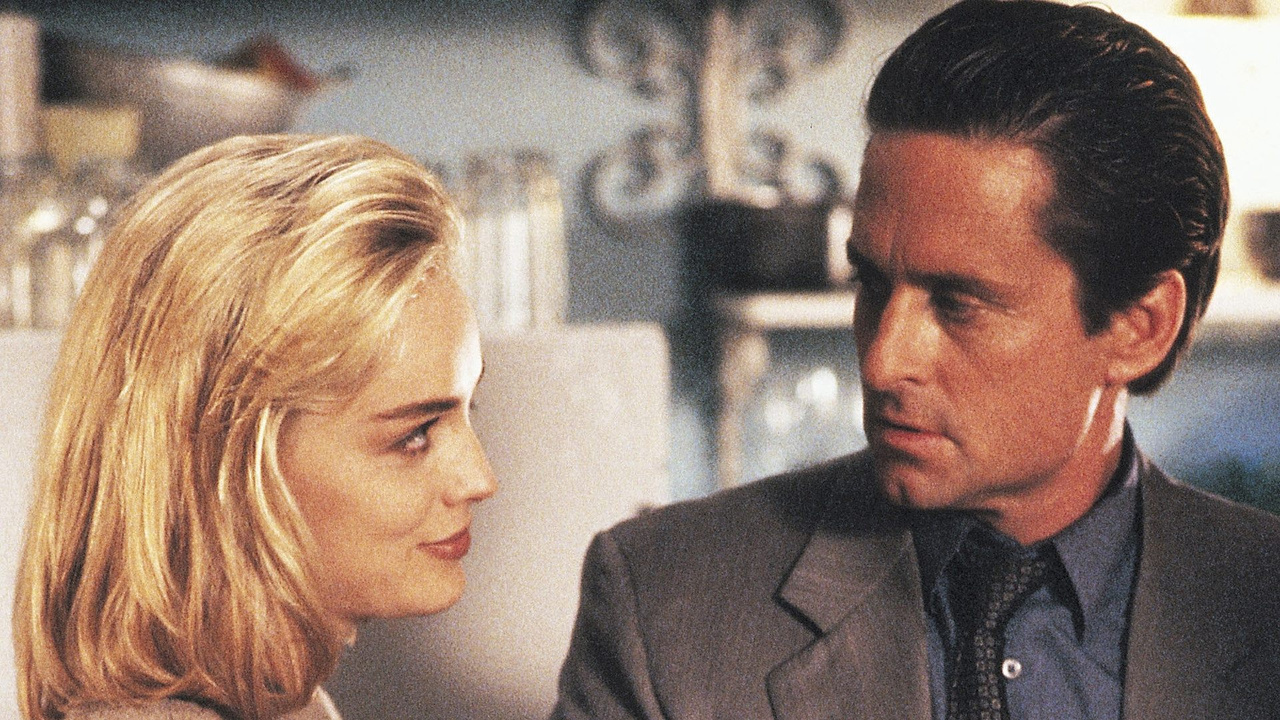 Sharon Stone as Catherine Tramell beside Michael Douglas as Nick Curran in Basic Instinct (1992)