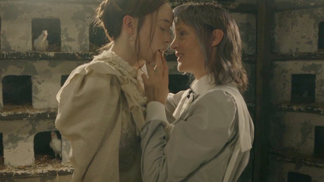 Maggie and Lizzie kissing among the cherry blossoms, Monster episode 2