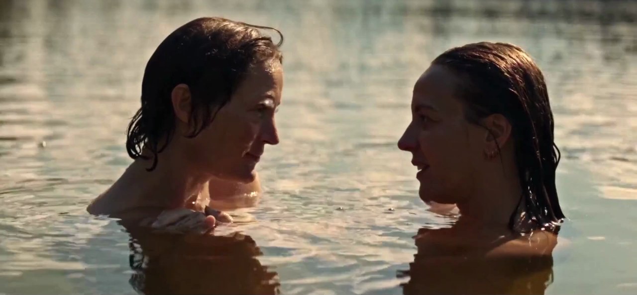 Vicky Krieps and Monia Chokri in the lake, Love Me Tender (2025)