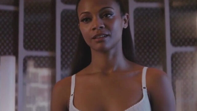 Zoe Saldaña as Uhura in her white bra in Star Trek (2009)