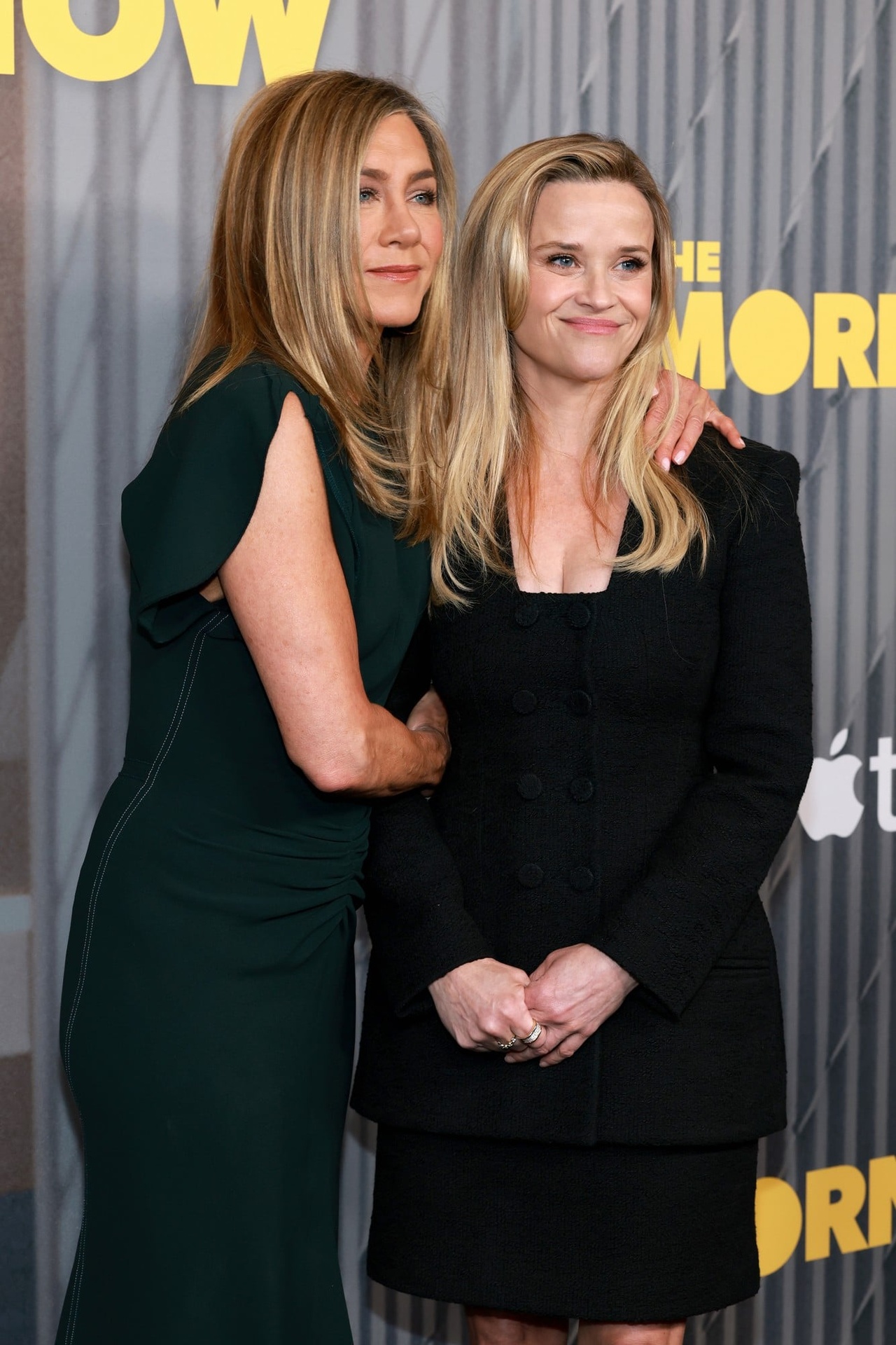 Jennifer Aniston and Reese Witherspoon arm in arm at The Morning Show Season 4 FYC event, Los Angeles, June 7, 2026