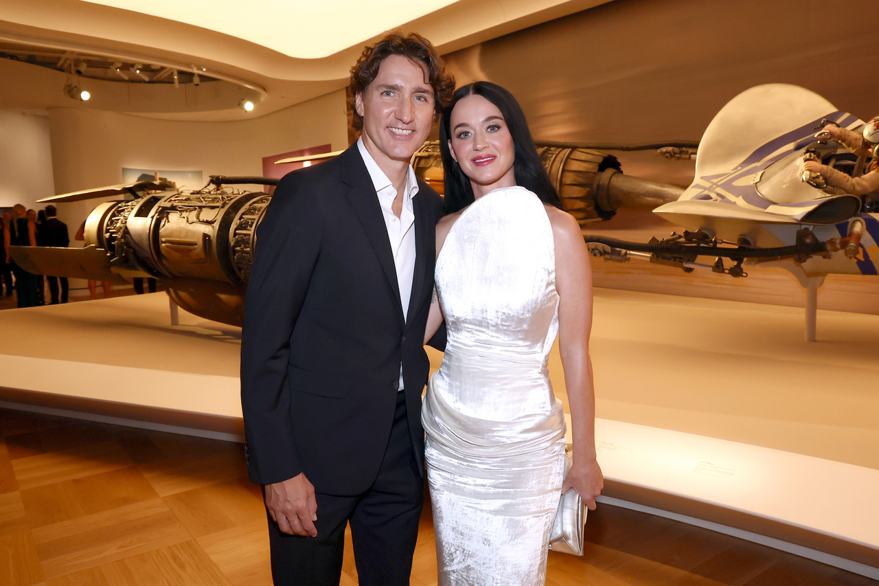 Katy Perry and Justin Trudeau inside the Lucas Museum of Narrative Art on opening night, September 2026